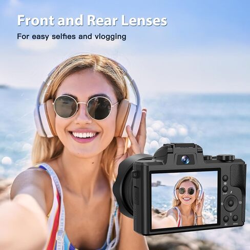 IGXHAVIZ 8K Digital Cameras for Photography Autofocus, WiFi 88MP Vlogging Camera with Dual-Lens, Flash, 16X Digital Zoom, Touch Screen, Travel Camera Anti-Shake with Lens Hood, 64GB Card,2 Batteries in Kuwait