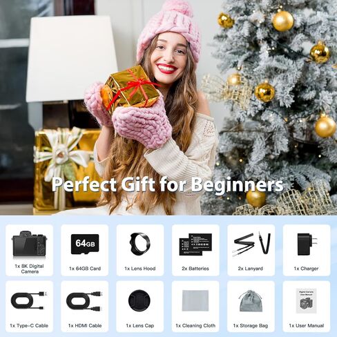 IGXHAVIZ 8K Digital Cameras for Photography Autofocus, WiFi 88MP Vlogging Camera with Dual-Lens, Flash, 16X Digital Zoom, Touch Screen, Travel Camera Anti-Shake with Lens Hood, 64GB Card,2 Batteries in Kuwait