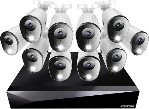 Night Owl 2-Way Audio 20 Channel DVR Video Home Security Camera System with (12) Wired 1080p HD Indoor/Outdoor Deterrence Cameras and 1TB Hard Drive (Add up to 4 Wi-Fi Cameras) (12 Camera) in Kuwait
