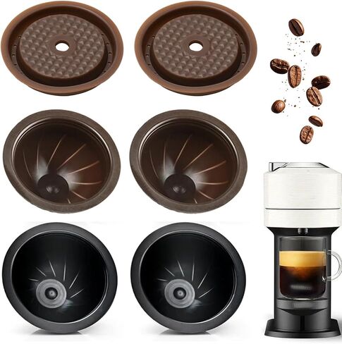Starter Set (4 Cups & 2 Silicone Lids) Reusable Pods for Nespresso Vertuo, 2x150ml & 2x230ml Refillable Coffee Capsules Compatible with Vertuoline Plus & GCAT1 and ENV135/150,No Foil Needed in Kuwait