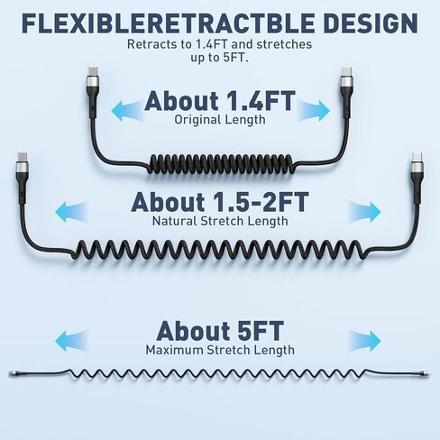USB C to C Cable 2 Pack 5FT Coiled USB C Cable Retractable & Tangle-Free in Kuwait