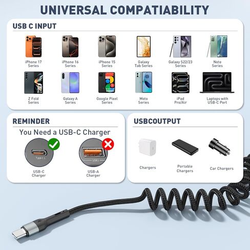 USB C to C Cable 2 Pack 5FT Coiled USB C Cable Retractable & Tangle-Free in Kuwait