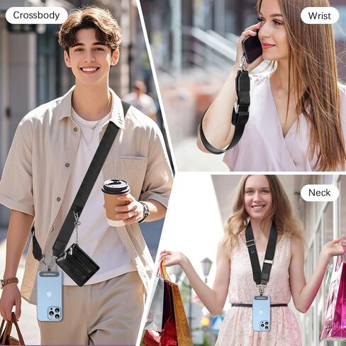 MoKo Universal Phone Lanyard, Phone Crossbody Strap with Detachable Pouch, Adjustable Cellphone Lanyard Crossbody Around the Neck with Patches for iPhone, Samsung, Most Smartphones, Black in Kuwait