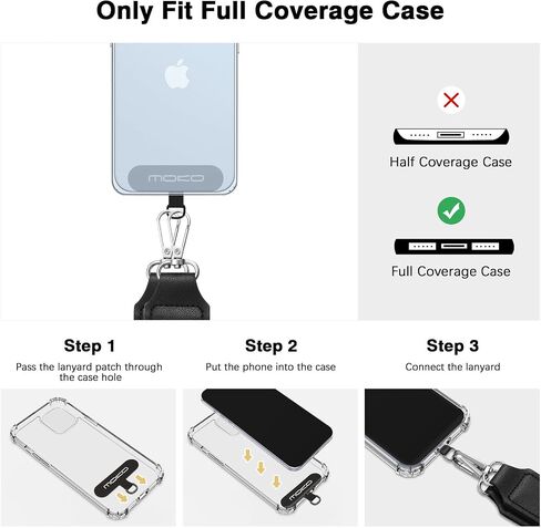 MoKo Universal Phone Lanyard, Phone Crossbody Strap with Detachable Pouch, Adjustable Cellphone Lanyard Crossbody Around the Neck with Patches for iPhone, Samsung, Most Smartphones, Black in Kuwait