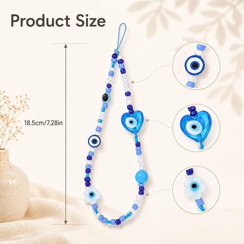 Evil Eye Beaded Phone Charm, Evil Eye Lanyard Wrist Strap in Kuwait