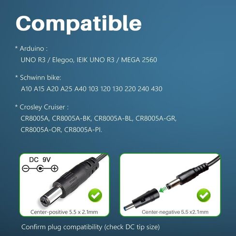 9V AC Power Adapter Center Positive 5.5x2.1mm Plug (6.6ft) in Kuwait