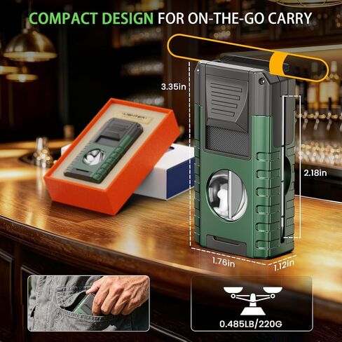 6-in-1 Torch Lighter with 3 Jet Flame, Built-in V & Straight Cutter, Punch, Draw Enhancer, Holder, Visible Gas Window, Refillable Butane Lighter with Gift Box, Cool Lighters for Men, Candle, Camping in Kuwait