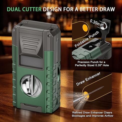 6-in-1 Torch Lighter with 3 Jet Flame, Built-in V & Straight Cutter, Punch, Draw Enhancer, Holder, Visible Gas Window, Refillable Butane Lighter with Gift Box, Cool Lighters for Men, Candle, Camping in Kuwait