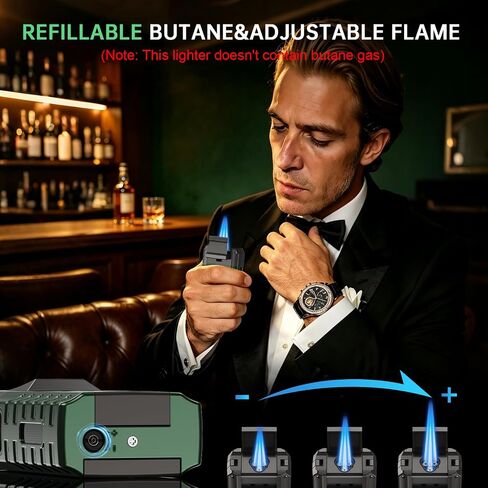 6-in-1 Torch Lighter with 3 Jet Flame, Built-in V & Straight Cutter, Punch, Draw Enhancer, Holder, Visible Gas Window, Refillable Butane Lighter with Gift Box, Cool Lighters for Men, Candle, Camping in Kuwait
