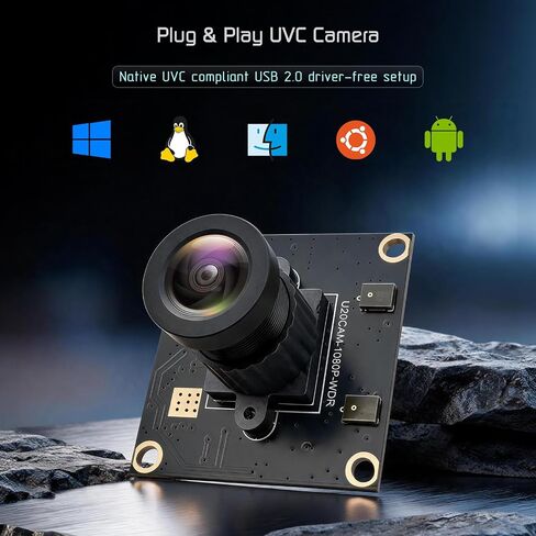1080P USB2.0 UVC Camera, 121° Wide Angle, True Low-Light HDR WDR Camera, Built-in Mic, Plug & Play Webcam for PC, Raspberry Pi and All SBCs, Support Windows, Linux, Android, Mac OS. in Kuwait