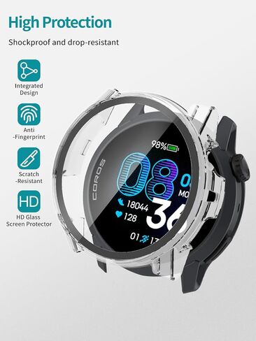 NOUKAJU 2pack Case for COROS PACE 4, Protective Cover Smart Watch,Built-in 9H Tempered Glass Film, Hard PC,Easy to Install,Screen Protector for COROS PACE 4 Sports Watch(Black+Clear) in Kuwait