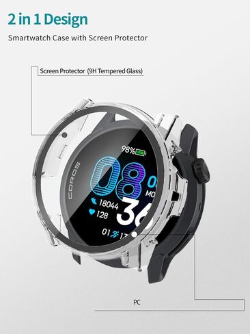 NOUKAJU 2pack Case for COROS PACE 4, Protective Cover Smart Watch,Built-in 9H Tempered Glass Film, Hard PC,Easy to Install,Screen Protector for COROS PACE 4 Sports Watch(Black+Clear) in Kuwait