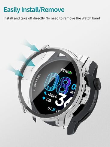 NOUKAJU 2pack Case for COROS PACE 4, Protective Cover Smart Watch,Built-in 9H Tempered Glass Film, Hard PC,Easy to Install,Screen Protector for COROS PACE 4 Sports Watch(Black+Clear) in Kuwait