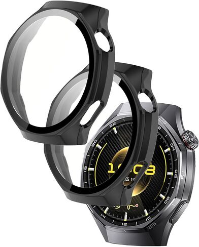 2 Pack for Huawei Watch GT6 Pro 46MM Smart Watch Case,Ultra-Thin Hard PC+Glass Film Protective Cover,BOVUGAC Case Cover for Huawei Watch GT6Pro Accessories-Black in Kuwait