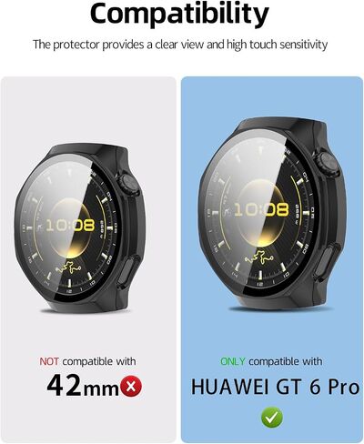 2 Pack for Huawei Watch GT6 Pro 46MM Smart Watch Case,Ultra-Thin Hard PC+Glass Film Protective Cover,BOVUGAC Case Cover for Huawei Watch GT6Pro Accessories-Black in Kuwait