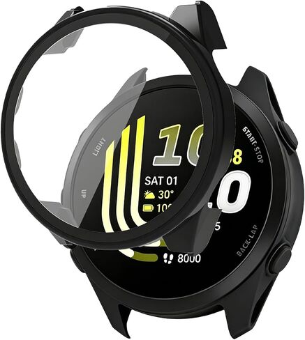 Case for Garmin Forerunner 70/170,WUNIAK Hard PC Screen Protector for Forerunner 70/170 Smartwatch,9H Tempered Glass Ultra-Thin Full-Coverage Shockproof Bumper,(Black) in Kuwait