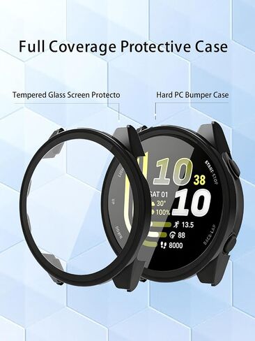 Case for Garmin Forerunner 70/170,WUNIAK Hard PC Screen Protector for Forerunner 70/170 Smartwatch,9H Tempered Glass Ultra-Thin Full-Coverage Shockproof Bumper,(Black) in Kuwait