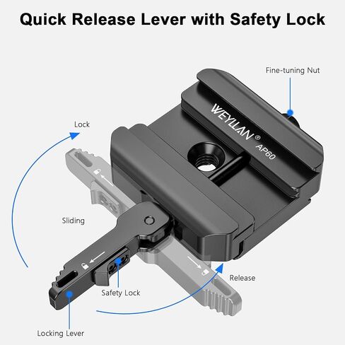 WEYLLAN AP60 Quick Release Clamp, 2-in-1 Arca-Swiss & Picatinny Adapter with Safety Lock, Anti-Recoil Anti-Shift, Tool-Free Tension & QD Socket for Ball Head Stem or Direct Arca Clamp Mount in Kuwait