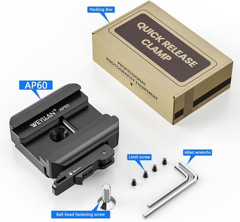 WEYLLAN AP60 Quick Release Clamp, 2-in-1 Arca-Swiss & Picatinny Adapter with Safety Lock, Anti-Recoil Anti-Shift, Tool-Free Tension & QD Socket for Ball Head Stem or Direct Arca Clamp Mount in Kuwait