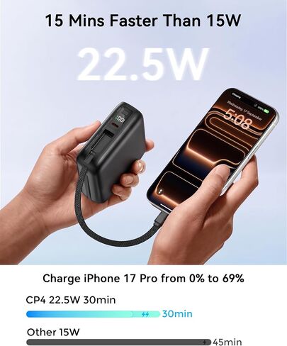 Portable Charger 20000mAh 22.5W Power Bank Built in Cable and Wall Plug in Kuwait