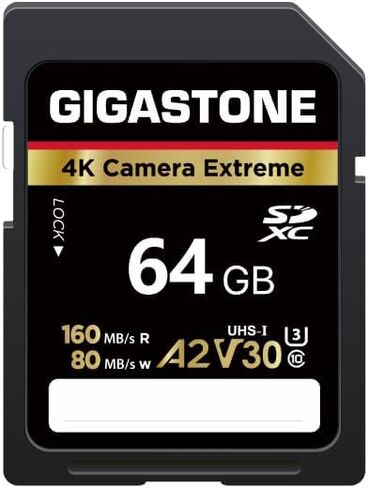 【5-Years Data Recovery】 GIGASTONE 64GB SD Card, 4K Camera Extreme, Speed Up to 160MB/s, UHS-I A2 V30 U3 SDXC Memory Card High Speed UHD Video Compatible with Digital Camera, with 1 Mini case in Kuwait