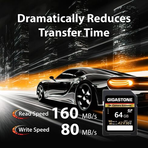 【5-Years Data Recovery】 GIGASTONE 64GB SD Card, 4K Camera Extreme, Speed Up to 160MB/s, UHS-I A2 V30 U3 SDXC Memory Card High Speed UHD Video Compatible with Digital Camera, with 1 Mini case in Kuwait