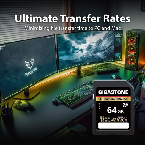 【5-Years Data Recovery】 GIGASTONE 64GB SD Card, 4K Camera Extreme, Speed Up to 160MB/s, UHS-I A2 V30 U3 SDXC Memory Card High Speed UHD Video Compatible with Digital Camera, with 1 Mini case in Kuwait