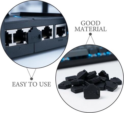 Outanaya 60pcs Silicone Ethernet Plug Cover for Computer Rj45 Socket and Router Port, Easy Installation Dust Protection Cap, Black Network Jack Dust Cover Protector in Saudi Arabia