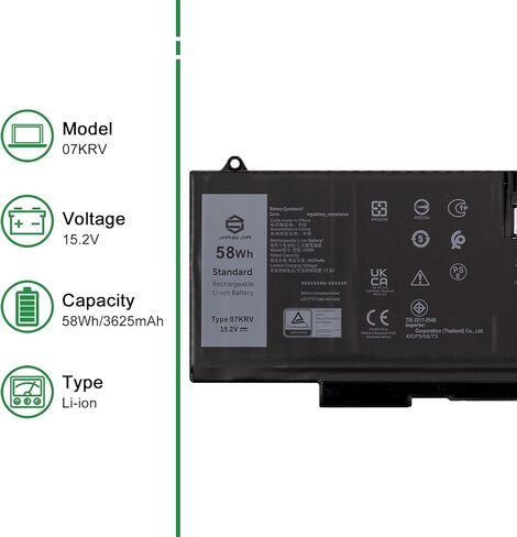07KRV CPX-H4PVC 58Wh Laptop Battery Replacement for Dell Latitude 5530 5430 5530 7330 7430 7530 Precision 3570 P104F P104F005 P104F006 P137G Series 0H4PVC H4PVC O7KRV Y86WG 15.2V 3625mAh in Kuwait