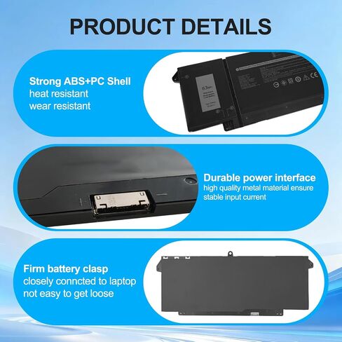 7FMXV 9JM71 4M1JN 63WH Laptop Battery for Dell Latitude 7320 7420 7520 5320 5320 Latitude 5320 2-in-1/7320 2-in-1/7420 2-in-1 P133G P134G P135G P136G P138G P139G P110F 727CG 1PP63 HDGJ8 MHR4G TN2GY in Kuwait