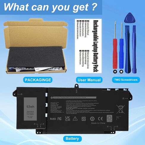7FMXV 9JM71 4M1JN 63WH Laptop Battery for Dell Latitude 7320 7420 7520 5320 5320 Latitude 5320 2-in-1/7320 2-in-1/7420 2-in-1 P133G P134G P135G P136G P138G P139G P110F 727CG 1PP63 HDGJ8 MHR4G TN2GY in Kuwait