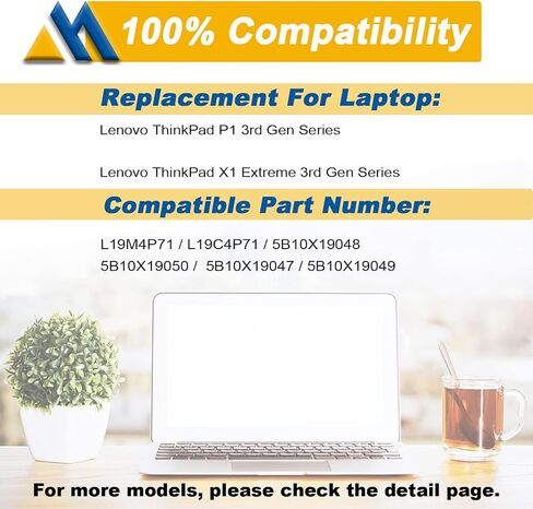L19M4P71 Laptop Battery Replacement for Lenovo ThinkPad X1 Extreme P1 3rd Gen Series ThinkPad X1 Extreme 3rd Gen Notebook 5B10X19050 5B10X19047 5B10X19049 L19C4P71 5B10X19048 15.36V 80Wh 5235mAh in Kuwait