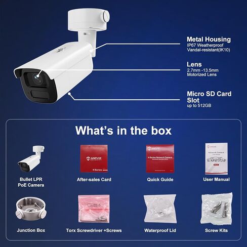 Anpviz License Plate Recognition/LPR PoE Camera, 2.7-13.5mm Motorized Lens in Kuwait