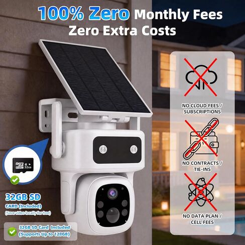 AUKIN 4G LTE Solar Cellular Security Camera Outdoor Wireless, Lifetime Free Data, No Monthly Fee, No WiFi, 360° PTZ, 2K Night Vision, Human Tracking, PIR, 2-Way Audio, 32GB TF Card, IP66 Waterproof in Kuwait