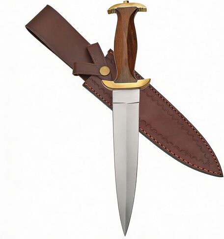 SZCO Full Tang Hunting Knife 15 Inch - 14th Century Dagger Knife with Brown Wood Handle, Stainless Steel Blade & Sheath - Pocket Knife for Hunting, Cutting & Outdoor uses - Knives for Men in Kuwait