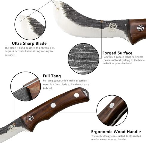 Forged Wide Skinning Knife - Handmade Viking Boning Bushcraft Blade for Hunting and Kitchen - Full Tang with Wooden Handle - Gift for Chefs Hunters Home resturant and Outdoors Enthusiasts in Kuwait
