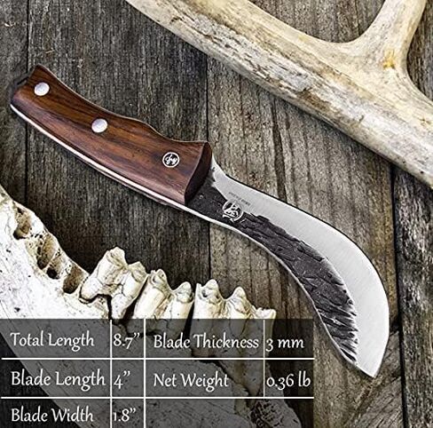 Forged Wide Skinning Knife - Handmade Viking Boning Bushcraft Blade for Hunting and Kitchen - Full Tang with Wooden Handle - Gift for Chefs Hunters Home resturant and Outdoors Enthusiasts in Kuwait
