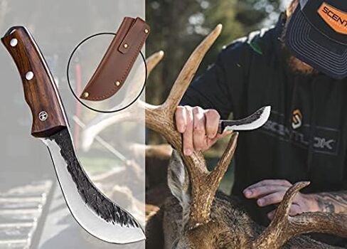 Forged Wide Skinning Knife - Handmade Viking Boning Bushcraft Blade for Hunting and Kitchen - Full Tang with Wooden Handle - Gift for Chefs Hunters Home resturant and Outdoors Enthusiasts in Kuwait