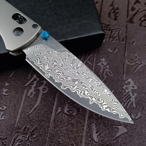 Titanium Folding Pocket Knife, 3.15-inch Damascus Steel Blade and Titanium Alloy Handle, with Pocket Clip,for Outdoor and Camping in Kuwait