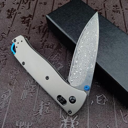 Titanium Folding Pocket Knife, 3.15-inch Damascus Steel Blade and Titanium Alloy Handle, with Pocket Clip,for Outdoor and Camping in Kuwait