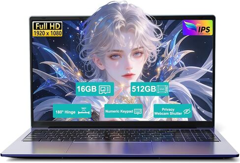 15.6 FHD-Laptop AMD Ryzen 5 (4C/8T), 16GB RAM 512GB SSD, Radeon Vega 8 Graphics, 65W Fast Charging, USB3.0 & Type-C, 2.0MP Camera, Windows 11, Portable Notebook for Students Work Business Home Office in Saudi Arabia