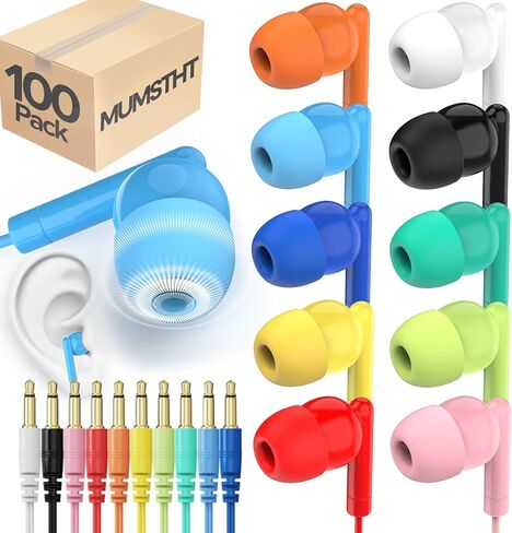 50 Pack Bulk Earbuds for Classroom,Student Basic Headphones in Ear for Kids Schools Libraries Laptop,3.5 MM Earbuds Dot Headphones,Individually Bagged(YS103 Mixed Colors) in Kuwait