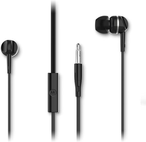 Motorola Wired Earbuds with Microphone - Earbuds 105 Corded in-Ear Headphones, Control Button for Calls/Music, Comfortable Lightweight Easy-Grip Ear Buds, Clear Bass Sound, Noise Isolation - Black in Kuwait