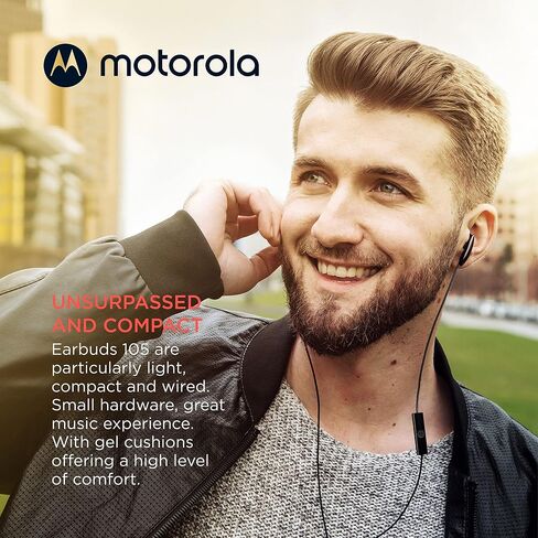 Motorola Wired Earbuds with Microphone - Earbuds 105 Corded in-Ear Headphones, Control Button for Calls/Music, Comfortable Lightweight Easy-Grip Ear Buds, Clear Bass Sound, Noise Isolation - Black in Kuwait