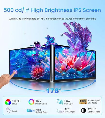 14 inch FHD Portable Touchscreen Monitor with HDMI VGA DVI Ports Compatible with Laptops PC PS5/4, Industrial, POS, Kiosk, Screen Extender 1920×1200 HDR IPS Small Touch Screen Display 500 nits in Kuwait