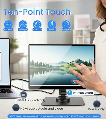 14 inch FHD Portable Touchscreen Monitor with HDMI VGA DVI Ports Compatible with Laptops PC PS5/4, Industrial, POS, Kiosk, Screen Extender 1920×1200 HDR IPS Small Touch Screen Display 500 nits in Kuwait