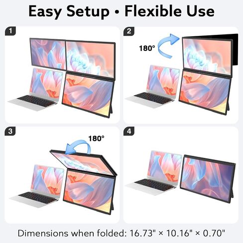 18.5'' Portable Triple Monitor, One Cable Connection Laptop Screen Extender, Quad Monitor Setup, Built-in Stand Compatible with Windows Mac Laptop(Driver Need) in Kuwait
