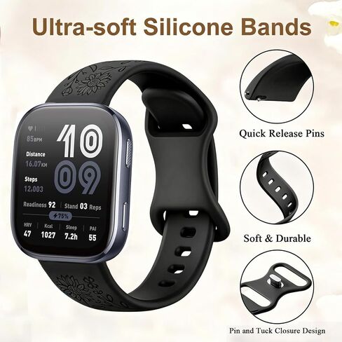 5 Pack Floral Engraved 22mm Watch Bands Compatible with Amazfit Bip 6/Bip 5/Active Max/Balance 2, Soft Silicone Sport Straps for Amazfit GTR 4/GTR 3 Pro/3/2/2e Women Men in Saudi Arabia