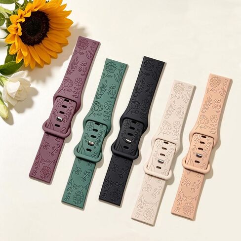 5 Pack Floral Engraved 22mm Watch Bands Compatible with Amazfit Bip 6/Bip 5/Active Max/Balance 2, Soft Silicone Sport Straps for Amazfit GTR 4/GTR 3 Pro/3/2/2e Women Men in Saudi Arabia
