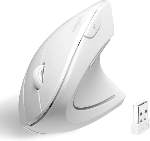 Perixx PERIMICE-713W Wireless Ergonomic Vertical Mouse - 2.4G Spec with USB Receiver - On/Off Switch - 6 Buttons Right Handed Design - White in Kuwait
